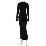 Wenkouban Half Turtleneck Long Sleeves Maxi Dress Fashion Office Lady Clothing Back Slit Gown Dress Female Solid Streetwear Autumn