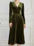 Wenkouban-Christmas Outfit New Year's Eve Dress party look inspos Fashion New Women Elegant Velvet Midi Party Dresses Vintage A-Line Solid Autumn Casual Robe Female Chic Prom Vestidos Clothings