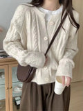 Wenkouban Korean Fashion Cropped Cardigan Women Vintage Twisted Knitted Sweater Casual Basic Solid Long Sleeve Tops Autumn Winter 240925