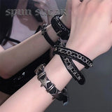 Wenkouban 2024 Punk Dark PU Bracelet For Women Men Hip Hop Rock Chain Multi Layered Bracelet Trend Retro Gothic Jewelry Dancer Accessories