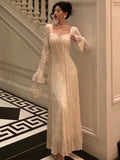 Wenkouban-Christmas Outfit New Year's Eve Dress party look inspos New Autumn Elegant Party Dresses For Women Vintage Solid A-Line Slim Lace Long Sleeve Vestidos Female Prom Robe Mujer Casual