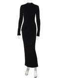 Wenkouban Half Turtleneck Long Sleeves Maxi Dress Fashion Office Lady Clothing Back Slit Gown Dress Female Solid Streetwear Autumn