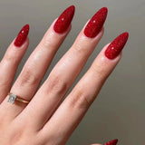 Wenkouban-24pcs Red Glitter Fake Nails Almond Christmas Valentine's Day French Ballet Nail Press on False Nails Waterproof Faux Fingernail