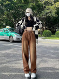 Wenkouban European And American Retro Brown Jeans Women's Spring And Autumn High-waisted Straight-leg Loose And Thin Wide-leg Pants