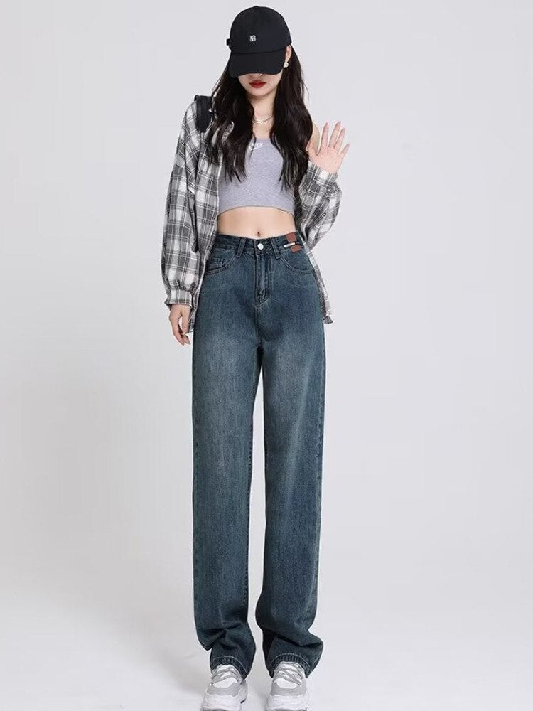 Wenkouban Women's Spring And Autumn New Korean Version High Waist Slimming All-match Design Niche Retro Mopping Straight Pants