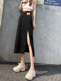 Wenkouban Ins Simple Fashion Skirt Printing New Natural Waist Trend Japanese Long Skirt Female Solid Color Street A-line Skirt