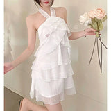 Wenkouban Vintage Ruffled Tube Top Dress for Girls, Sexy Mini Dress, Korean Fashion, Sweet, Pink, Black, White, Party Dresses, Summer