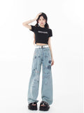 Wenkouban Spring and Autumn Season New Small Market Design Sense Print Graffiti Straight Barrel Personalized Jeans Women's Jeans