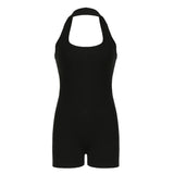 Wenkouban Minimalist Black Halter Jumpsuit Summer High Street Casual Backless Sleeveless Rompers Sexy Fashion Basic Playsuit