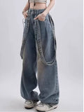 Wenkouban Autumn Women's Retro Niche Ribbon Design With Versatile Washable And Distressed Wide Leg High Waisted Women's Jeans