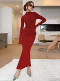 Wenkouban Half Turtleneck Long Sleeves Maxi Dress Fashion Office Lady Clothing Back Slit Gown Dress Female Solid Streetwear Autumn