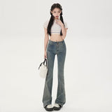 Wenkouban Small American Retro Micro Flared Jeans For Women With A Sense Of Design, Niche High Waisted And Slim, Versatile Floor Mop Pants