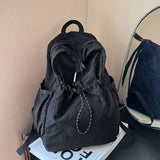 Wenkouban-Junior High School Student Schoolbag Women 2024 New Backpack Cloth Bag Casual Fashion Pleat High-Grade Backpack Women