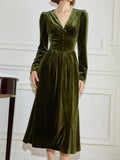 Wenkouban-Christmas Outfit New Year's Eve Dress party look inspos Fashion New Women Elegant Velvet Midi Party Dresses Vintage A-Line Solid Autumn Casual Robe Female Chic Prom Vestidos Clothings