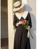 Wenkouban French Vintage Elegant Peter Pan Collar Pink Long Dress Women Spring Autumn Fashion Sweet design Ladies Loose Casual Midi Dress