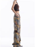 Wenkouban Loose Splashed Ink Speaker Camouflage Pants Trendy Hip-hop Vintage Versatile Work Clothes Pants Wide Leg Pants Women's Jeans