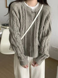 Wenkouban Korean Fashion Cropped Cardigan Women Vintage Twisted Knitted Sweater Casual Basic Solid Long Sleeve Tops Autumn Winter 240925