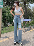 Wenkouban Ripped Jeans Women's Summer Thin Section 2022 New Straight Loose High Waist Thin Wide Leg Pants