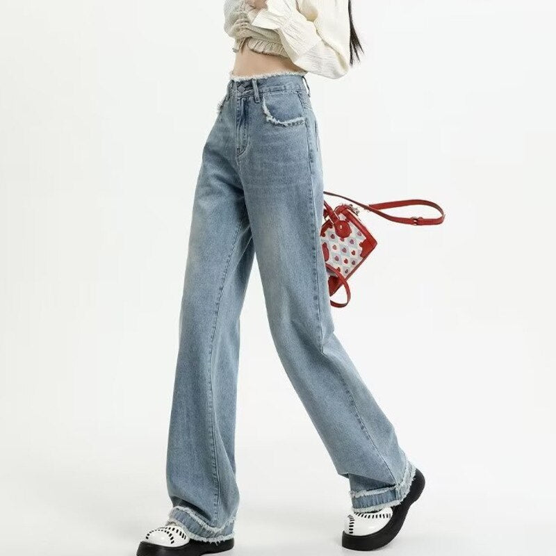Wenkouban New Summer Light Straight Leg Pants, Artistic Jeans, Trendy Pants, Women's Washable, Trendy, Lazy Buttons, And Versatile Options