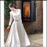 Wenkouban French White Long Sleeve 2 Piece Set for Women Autumn New Elegant Fashion Short Top High Waist Long Skirt Suit Female Clothing