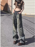 Wenkouban Perforated Jeans, Summer Loose Straight Leg Wide Leg Pants, Niche Stitching, Old Beggar Pants, Women's Jeans