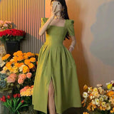 Wenkouban Women's Short Sleeve Slit Slim Dress, Elegant Party Dress, Prom Clothing, Female Fashion, Summer, New, 2024