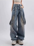Wenkouban Autumn Women's Retro Niche Ribbon Design With Versatile Washable And Distressed Wide Leg High Waisted Women's Jeans