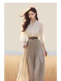 Wenkouban French Light Luxury Shirt Dress Set 2023 Autumn New Elegant Fashion Long Sleeve High Waist Lace-up Casual Chic Female Clothing