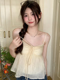 Wenkouban Korean Sweet Cami Top Bowknot Lace-Up Sleeveless T-Shirt Elegant Youth Clothes Women Fashion Off Shoulder 2023 New