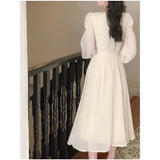 Wenkouban Women's Long Sleeve A-line Dress, Elegant Lady, Medium Length, Design Sense, Waist Shrink, Show Thin, Casual, Gentle, , Female