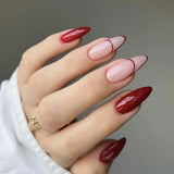 Wenkouban-24pcs Red Glitter Fake Nails Almond Christmas Valentine's Day French Ballet Nail Press on False Nails Waterproof Faux Fingernail