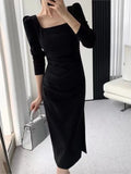 Wenkouban-Christmas Outfit New Year's Eve Dress party look inspos Party Dresses Women Long Sleeve Streetwear French Style Dress Office Lady Solid Midi Zipper New Autumn Vestidos Female Mujers