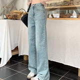 Wenkouban Baby Blue Loose Straight Jeans Women's High Waist Thin Summer Thin Design Tassel Versatile Wide Leg Pants Trend
