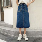 Wenkouban 2023 New Denim Skirt Women's Spring And Autumn Design Sense Mid-length High Waist Large Size Slim Embroidered Long Skirt