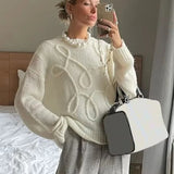 Wenkouban Fashion Casual Pullovers For Women Solid Color Round Neck Long Sleeve Knitted Sweater Loose Female 2024 Autunn Winter New