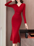 Wenkouban-Christmas Outfit New Year's Eve Dress party look inspos Fashion Women Elegant Bodycon Slim Midi Dress Vintage Sexy Casual Lace-up Prom Party Dresses Chic Solid Female Vestidos Mujers