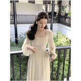 Wenkouban Women's Long Sleeve A-line Dress, Elegant Lady, Medium Length, Design Sense, Waist Shrink, Show Thin, Casual, Gentle, , Female
