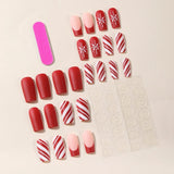 Wenkouban-24pcs Snowflake Fake Nails Square Head French Nail Press on Nails Rhinestone Waterproof Faux Fingernails