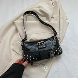 Wenkouban-Women Fashion Shoulder Bag Gothic Ladies Bag Cool Style Trendy Rock Girls Handbag Y2K Rivet Chain for Travel Vacation Daily