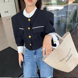 Wenkouban Single Breasted Short Suit Jacket for Women, French Vintage Jackets, Korean Temperament, Equestrian Clothing, Chic Tops, Autumn