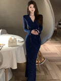 Wenkouban-Christmas Outfit New Year's Eve Dress party look inspos Sexy V-Neck Womens Dresses Elegant Long Sleeves Bodycon Mermaid Evening Party Long Dress Autumn Fashion Vestidos Female Clothing
