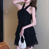 Wenkouban Vintage Ruffled Tube Top Dress for Girls, Sexy Mini Dress, Korean Fashion, Sweet, Pink, Black, White, Party Dresses, Summer