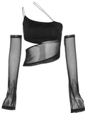 Cut Out Mesh Crop Top with Sleeves Fairy Grunge  Clothes Transparent Camisole Tank Tops