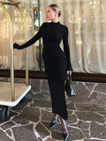 Wenkouban Half Turtleneck Long Sleeves Maxi Dress Fashion Office Lady Clothing Back Slit Gown Dress Female Solid Streetwear Autumn