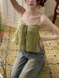 Wenkouban Korean Sweet Cami Top Bowknot Lace-Up Sleeveless T-Shirt Elegant Youth Clothes Women Fashion Off Shoulder 2023 New