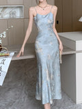 Wenkouban-Christmas Outfit New Year's Eve Dress party look inspos Summer Sleeveless Women Casual Floral Print Midi Dress Spaghetti Strap Elegant Slim Party Birthday Robe Female Vestidos Clothes
