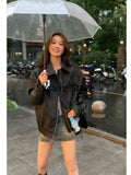 Wenkouban 2023 Autumn Vintage Leather Jackets Women Outwear Casual Long Sleeve Loose Korean Coats Office Lady Y2k Clothing Chic
