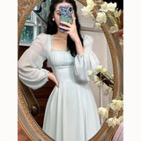 Wenkouban Women's Long Sleeve A-line Dress, Elegant Lady, Medium Length, Design Sense, Waist Shrink, Show Thin, Casual, Gentle, , Female