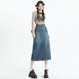 Wenkouban Retro Denim Skirt For Women Spring And Autumn New Summer Mid Length Slim A-line Split Long Skirt Skirt