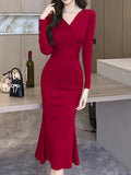 Wenkouban-Christmas Outfit New Year's Eve Dress party look inspos Fashion Women Elegant Bodycon Slim Midi Dress Vintage Sexy Casual Lace-up Prom Party Dresses Chic Solid Female Vestidos Mujers